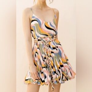 EUC Storia Multi-color Swirl Mini Dress braided belt size M